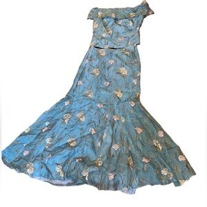 Sheme Bloom Peter Noviello Chetta B Silk Embroidered corset skirt blouse Sz 10